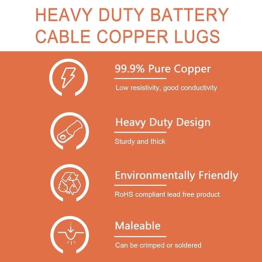 296 Pcs Pure Copper Ring Terminal Kit (8-1/0 AWG) - 144 Battery Lugs (1/4″, 5/16″, 3/8″, 1/2″) with 152 Heat Shrink Tubes for Multi-Gauge Wire in Automotive, Inverter, Marine, RV Applications