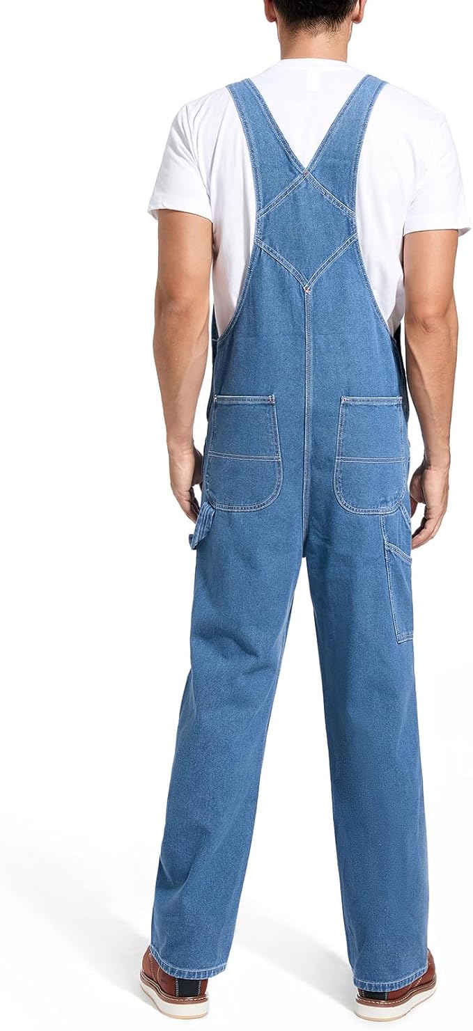 HISEA Mens Denim Bib Overalls, Men's Regular Fit Overall Flex Workwear with Adjustable Straps and Convenient Tool Pockets