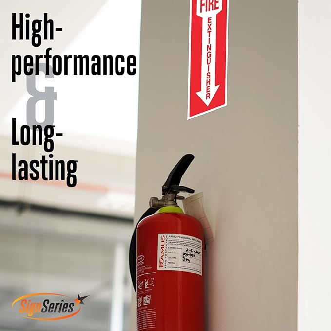 Fire Extinguisher Sticker Pack of 12 – 4 Mil Vinyl Fire Extinguisher Tags – Weatherproof Self-Adhesive Safety Signs for Workplace Firefighter Stickers – Ultra Bright Red and Whie Colors