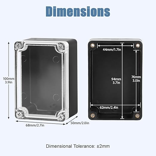 LeMotech Junction Box with Clear Cover IP65 Waterproof Project Box Dustproof ABS Plastic Electrical Project Boxes Universal Enclosure, Black 3.9"x 2.6"x 1.9"(100x68x50mm)(Pack of 2)