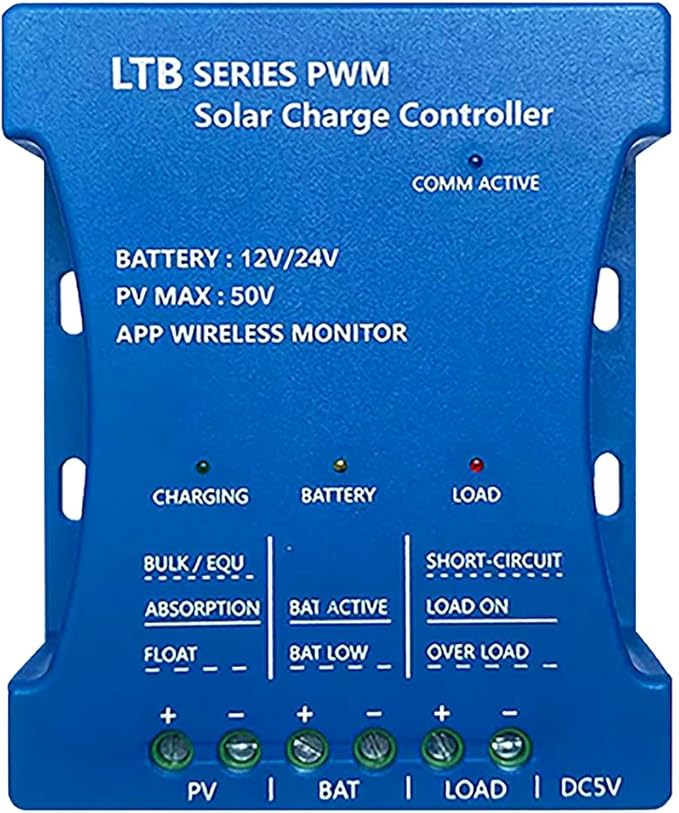 20A Solar Charge Controller 12V/24V Auto with APP Remote Monitoring PWM Solar Panel Regulator for LiFePO4/Lithium/Lead-Acid Batteries & USB 5V/1.5A Output | 7 Protections & Timer Settings