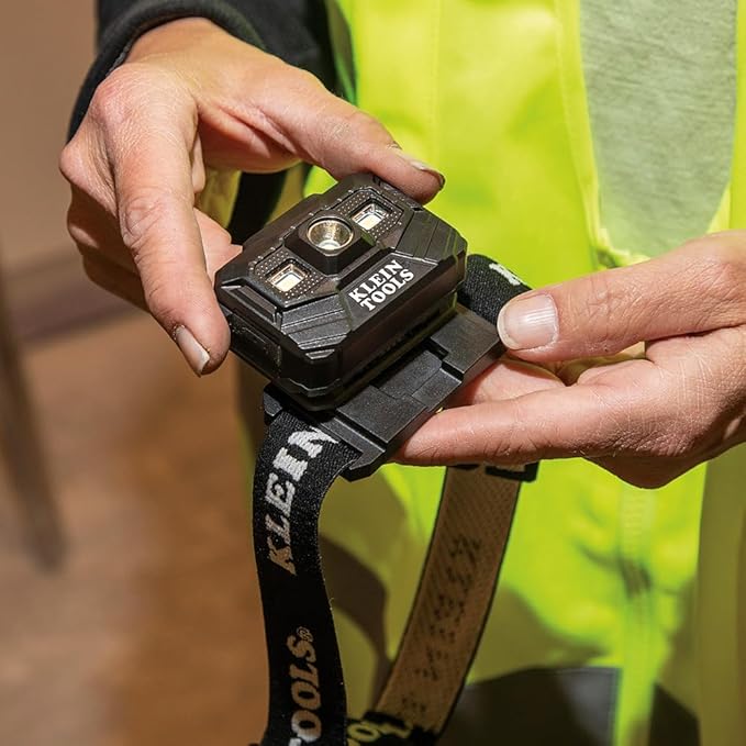 Klein Tools 80174 (2) Rechargeable LED Headlamps with Headlamp Bracket and Fabric Strap, 300 Lumen All-Day Runtime, for Klein Hard Hats, 3-Piece