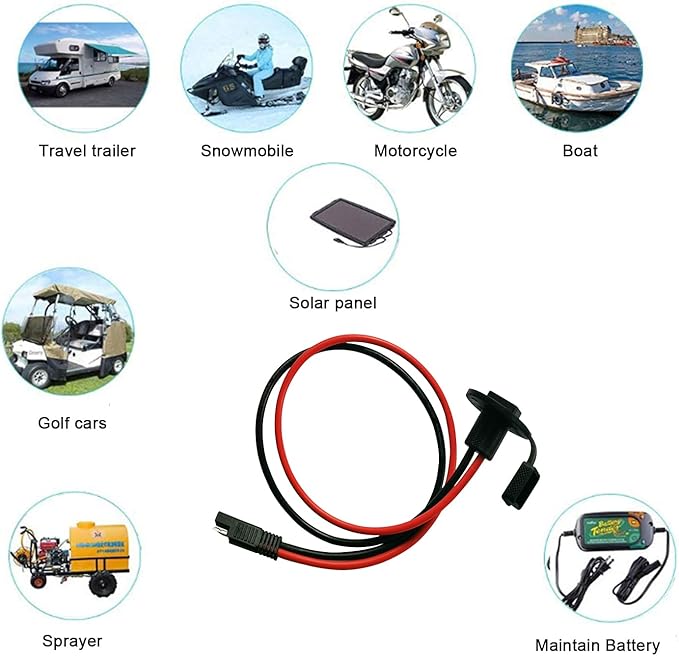 10AWG SAE Cable,SAE to SAE Solar Weatherproof Socket Sidewall Port,SAE Cable Quick Disconnect Connect Solar Panel Mount Universal Flush Mountable Connector - 2ft/60cm