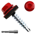 300pcs #10 x 1 Red Hex Head Self-Drilling Metal Roofing Screws, EPDM Washer, Colored Head, Wood Screws, Sheet Metal Roof Screw with Hex Driver Bit (Red, 1 in)