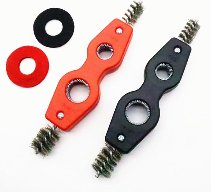 4-in-1 Copper Pipe Cleaner, 1/2" & 3/4" Copper Tubing Brush Inner & Outer Thread Cleaner, Plumber Deburring Brushs Pipe Cleaning Brush for Plumbing Soldering Brazing (2pcs)