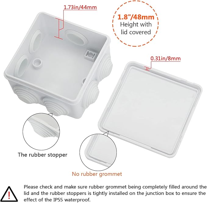 LeMotech ABS Plastic Dustproof Water Resistant IP55 Junction Box Universal Electrical Project Enclosure White 3.4 x 3.4 x 2 inch (85 x 85 x 50 mm)