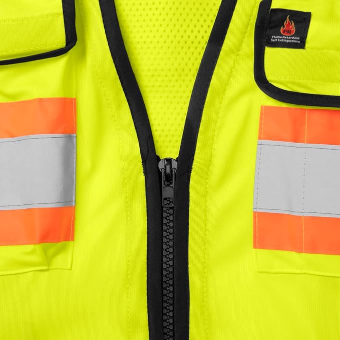 Ironwear 1278FR-L-04-XL ANSI Class 2 Flame Retardant Polyester Surveyor SAFETY Vest with 2" Silver Reflective Tape, Lime, X-Large