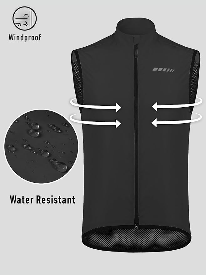 qualidyne Men's Cycling Vest Full Zip Windproof Bike Tank Top Reflective Sleeveless Cycling Jacket