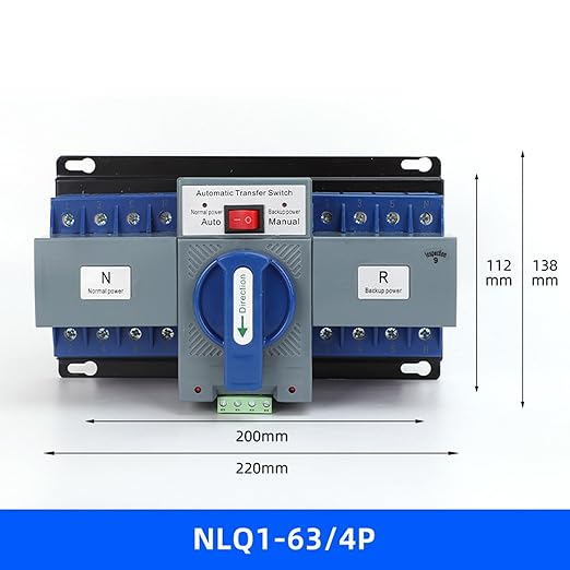 63A 110V Dual Power Automatic Transfer Switch Manual Transfer Switch 50/60Hz Din Rail Mounted Mini ATS 2/3/4P 63/32A for Hone Generator and Backup Power RV (4P 63A)