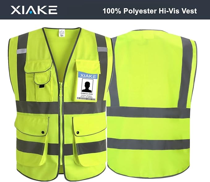 XIAKE 9 Pockets Class 2 High Visibility Reflective Safety Vest for Men Women,Meets ANSI/ISEA Standard
