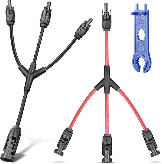 Solar Panel Connectors 3 to 1 Y Branch PV Connector Kit 1 Pair Solar Parallel Adapter 30A IP67 Waterproof Solar Panel Splitter Cable for RVs Roof (M/FFF, F/MMM)