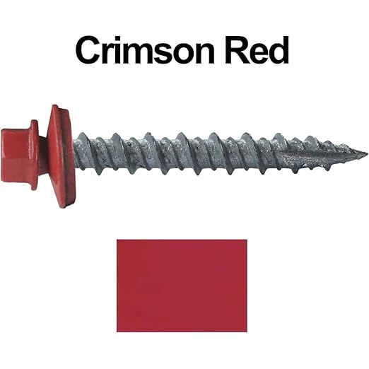 Metal ROOFING SCREWS: (250) 10 x 1-1/2" Crimson Red Hex Head Sheet Metal Roof Screw. Self starting metal to wood siding screws. EPDM washer. Colored head