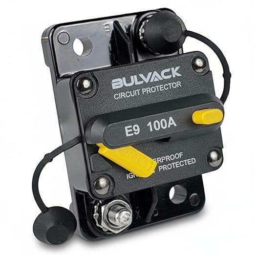 E9 1/4" Studs Hi-Amp 100A Circuit Breaker for Marine Boat Trolling Motor Automotive RV Trailer Car Solar System Battery with Manual Reset 12V - 48V DC | Waterproof IP67 | 100 Amp Switchable