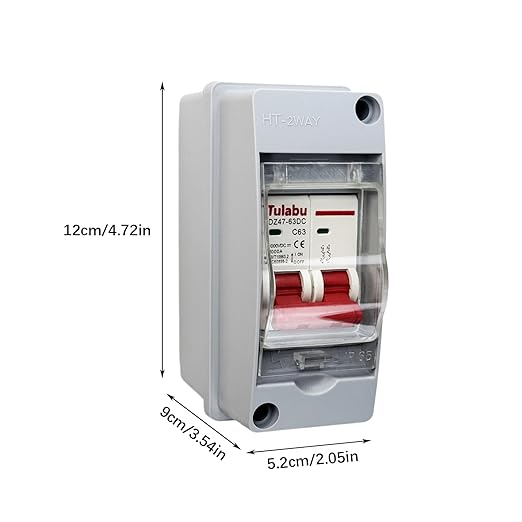DC Miniature Circuit Breaker 1000V, IP65 Waterproof PV Solar DC Disconnect Switch with DIN Rail Enclosure, Solar Panel Disconnect Switch for Solar PV System (63A)