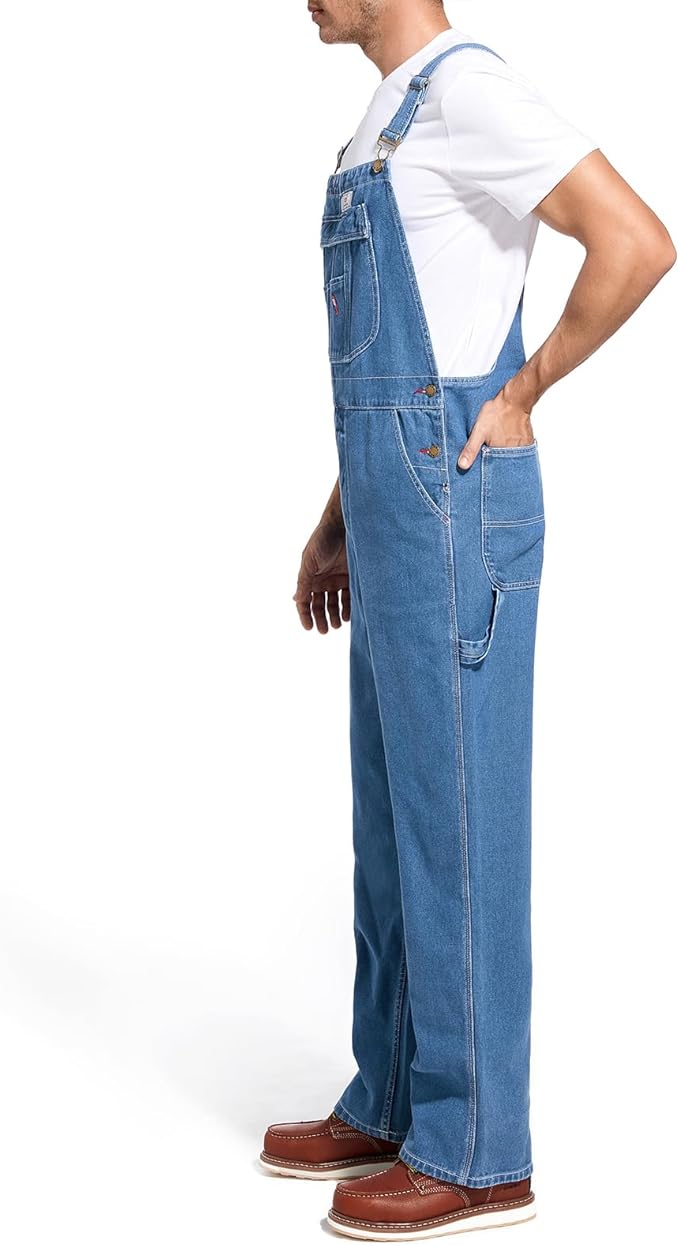 HISEA Mens Denim Bib Overalls, Men's Regular Fit Overall Flex Workwear with Adjustable Straps and Convenient Tool Pockets
