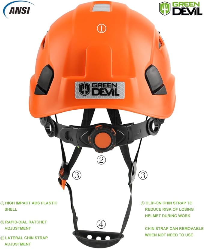GREEN DEVIL Safety Helmet Hard Hat with Visor Chinstrap Adjustable Lightweight Vented ABS Work Helmet for Men and Women 6-Point Suspension ANSI Z89.1 Approved Ideal for Industrial & Construction
