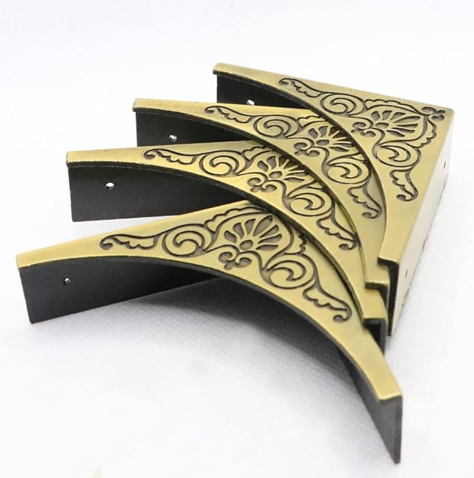 4Pcs Table Corner Protectors, 2.6"x2.6" Vintage Bronze Metal Corner Protector, Wooden Table Corner Guards, Triangle Edge Decorative, Metal Edge Safety Corner for Furniture Table Boxes Cabinet