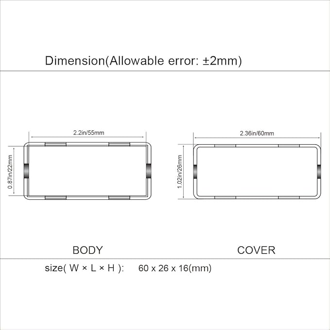 LeMotech 5Pcs ABS Plastic Electrical Project Case Power Junction Box, Project Box Black 2.4 x 1.0 x 0.6 inch (60 x 26 x 16 mm)