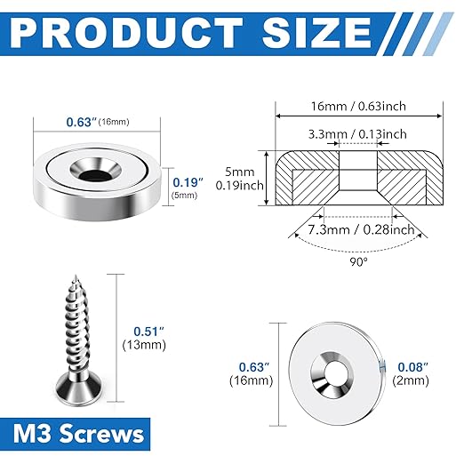 LOVIMAG 12pc Neodymium Rare Earth Magnets, Strong with Countersunk Hole & Iron Sheet, 20lbs Force Cabinet Magnets with Screws for Door & Mounting, 0.63x0.19inch