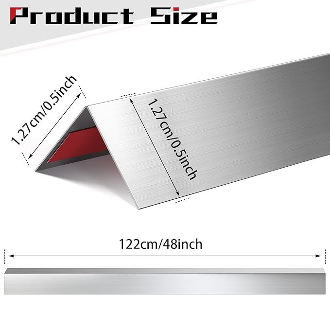 Therwen 5 Pcs 0.5 x 0.5 x 48 Inches 304 Stainless Steel Corner Guards Metal Wall Guard Protector Corner Trim Molding for Door Countertop Furniture Cabinet Protection