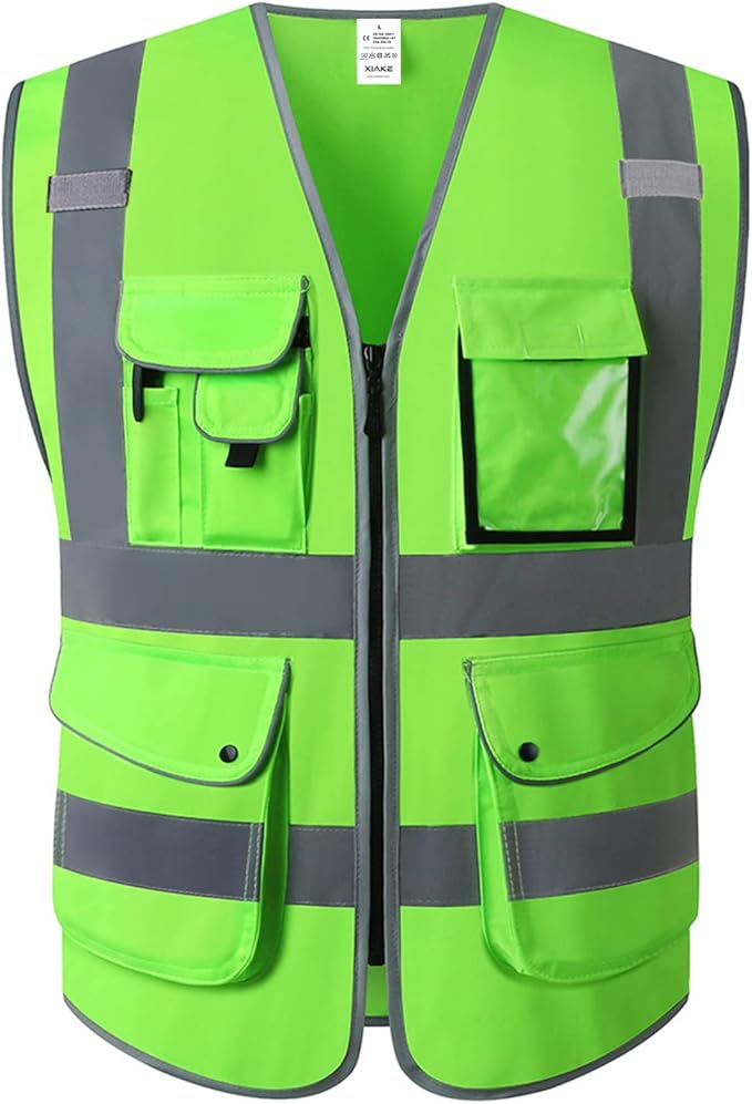 XIAKE 9 Pockets Class 2 High Visibility Reflective Safety Vest for Men Women,Meets ANSI/ISEA Standard