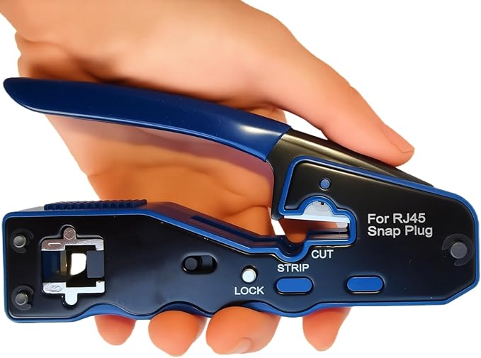 RJ45 Crimp Tool 8P RJ45 Crimping Tool Pass Through Ethernet Crimper for Cat5e Cat6 Cat6a 8P8C Modular Connectors Crimping Tool (Blue)