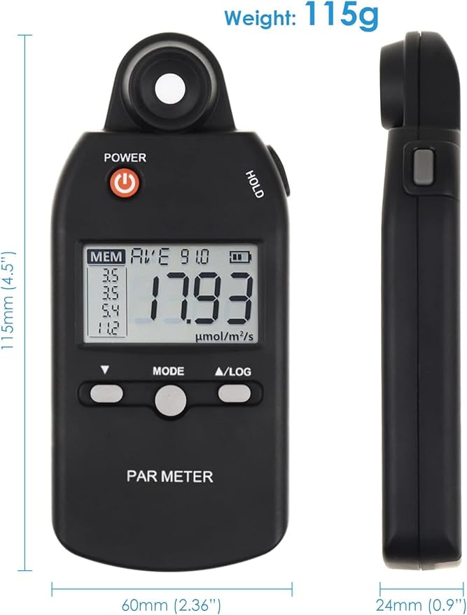 Quantum PAR Meter for LED Grow Light Full Spectrum PPFD Meter High Precision Quantum Sensor, Light Meter for Plants, Greenhouse and Farming Lux Meter Tester 400-700nm