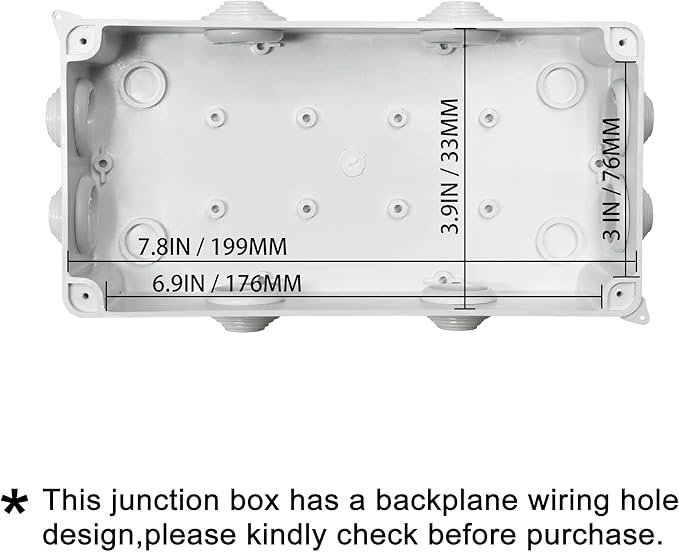 Sunnyglade ABS Plastic Electrical Junction Box IP65 Waterproof Universal Outlet Box Durable Outdoor Electrical Gang Box White （7.9 x 3.9 x 2.8 inch）