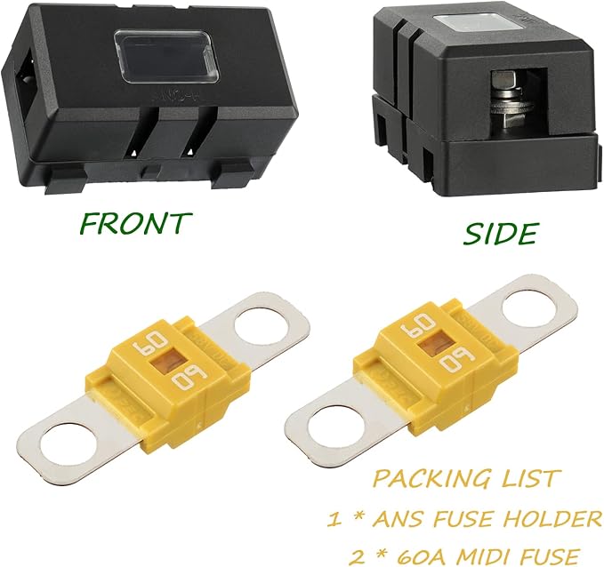 Midi Fuse Holder and 2 Pieces 60A Midi high Current Fuse Screw Fuse for Cars, Trucks, Vehicles(60 Amp)
