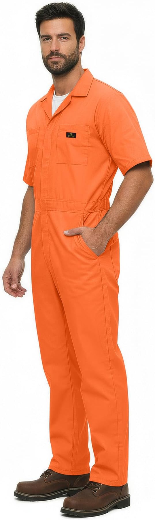 Natural Uniforms Mens Short Sleeve Zip Up Coverall, Stain and Wrinkle Resistant (Orange, Medium Tall)