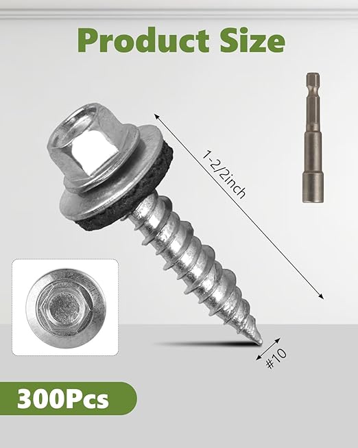 Metal Roofing Screws#10 × 1 Inch, 1000Pcs Zinc Plated Hex Head Metal Roof Screws with Rubber Washers for Metals and Corrugated Roofing Panels (Hex Socket Included)