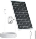 13W Solar Panel for Outdoor Security Cameras, USB-C, Micro USB & 5.5x2.1mm DC Output, 360° Mount, IP66 Waterproof, 7.2FT Cable, Compatible with 5V Battery Powered Cameras