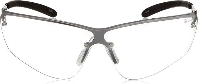 Bollé Safety 40073 Silium Safety Eyewear with Silver Metal + TPE Semi-Rimless Frame and Clear Lens