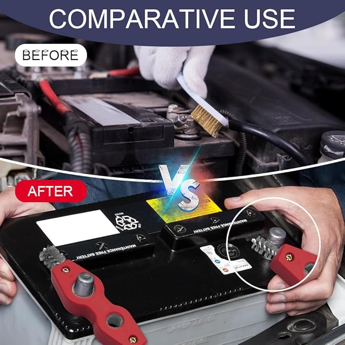 Car Battery Terminal Cleaning Brush, 4 in 1 Auto Battery Terminal Cleaning Tools, Copper Pipes Cleaner Brush Tool, Universal Battery Terminals Machine Parts Cleaning Tool (Red, 1PCS)