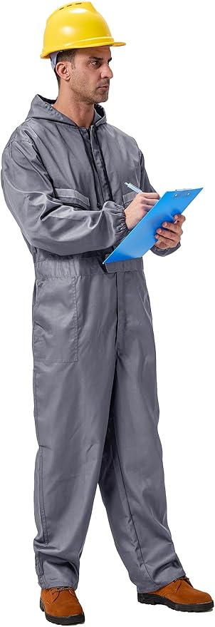 Mens Work Coveralls Mechanic Hooded Overall Workwear Jumpsuits Long Sleeve Hi Viz Coverall with Zippers