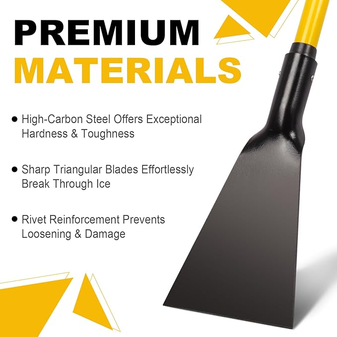 Snow Shovel for Driveway Ice Removal, Heavy Duty Ice Scraper with Fiberglass Handle, 56 Inches