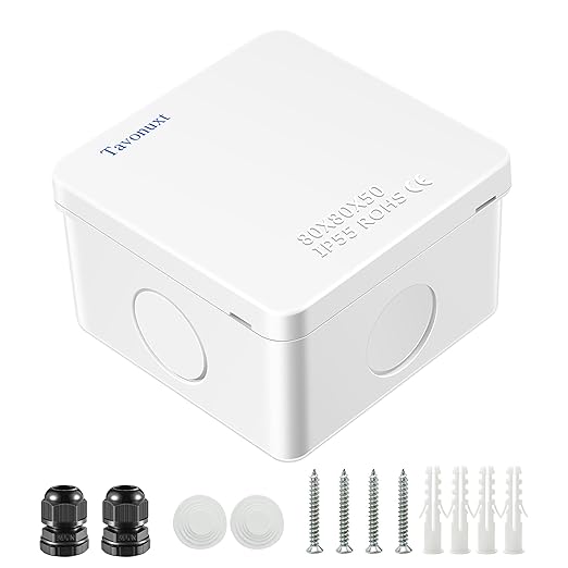 Waterproof Electrical Junction Box (3.1"x3.1"x2") with 4 Reserved Holes for Electronics - Sturdy ABS Plastic IP55 Dustproof Project Enclosure - White, (80x80x50mm)