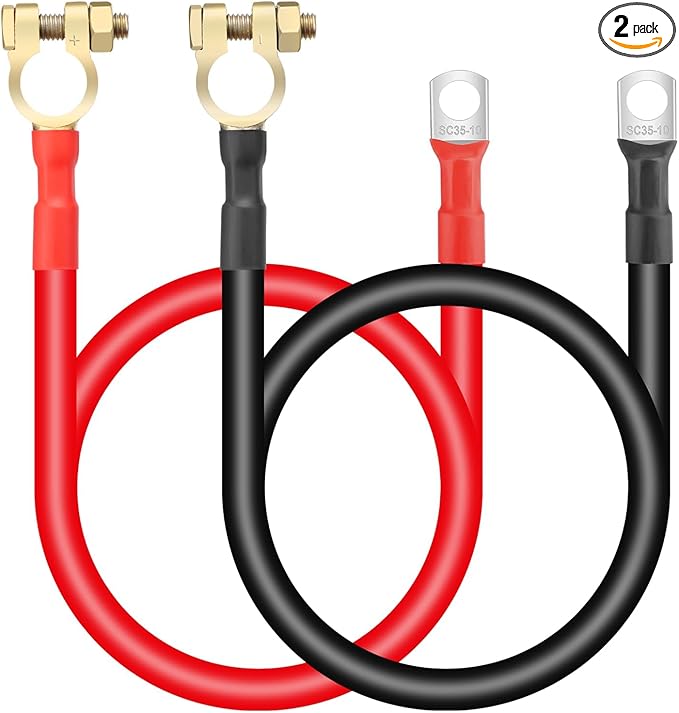 Linkstyle 2PCS 2 AWG 20 Inch Battery Cables with 3/8" Ring Terminals & Battery Terminal Clamps, 50CM Heavy Duty Battery Inverter Wire Set for Marine, Solar Panels, Car, Truck, RV