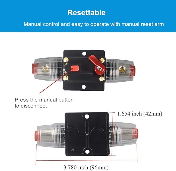 30A 40A 50A 60A 80A 100A 150A Audio Circuit Breaker Auto Car Stereo Inline Fuse Holders Inverter, Manual Reset 12V-24V DC for Automotive Marine Boat Audio System Protection (20A)