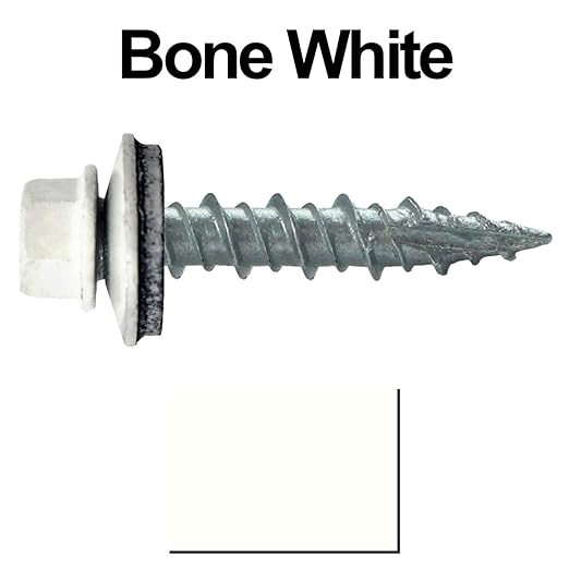Metal Roofing Screws: (250) 10 x 1 Bone White Hex Head Sheet Metal Roof Screw. Self Starting Metal to Wood siding Screws. EPDM Washer. Colored Head (CASE)