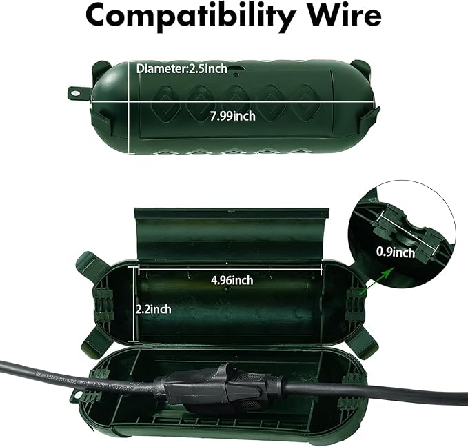 6 Pack Outdoor Extension Cord Cover IP44 Waterproof, Weatherproof Extension Cord Protector Box for Outdoor Plug & Outlet, Ideal for Christmas Lights, Garden Tools, Patio, Green