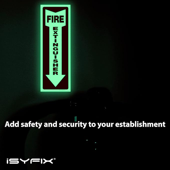 iSYFIX Fire Extinguisher Glow in the Dark Sticker Sign – 12 Pack 4x12 Inch – Premium Self-Adhesive Vinyl, Laminated for Ultimate UV, Weather, Scratch, Water and Fade Resistance, Indoor and Outdoor