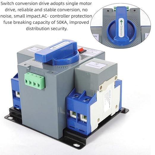 AC230V 63A 2P Dual Power Automatic Transfer Switch,50Hz/60HzGenerator Changeover Switch, Automatic/Manual Switching Modes Ez Generator Switch with Safety Protection