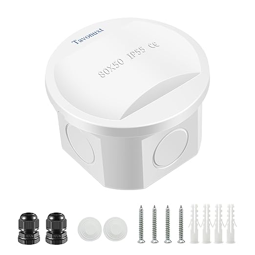 Waterproof Electrical Junction Box (D3.1 x H2) with 4 Reserved Holes for Electronics - Sturdy ABS Plastic IP55 Dustproof Project Enclosure - White, (D80 x H50 mm)