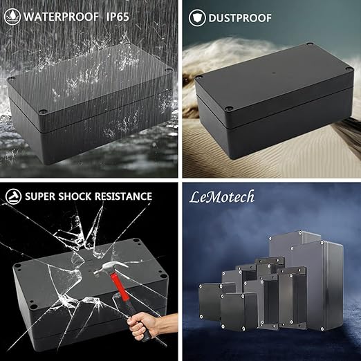 LeMotech Project Box ABS Plastic Junction Box IP65 Waterproof Electrical Boxes Universal Enclosure Black 6.2X 3.5X 2.4 inch (158x90x60mm)（Pack of 1）