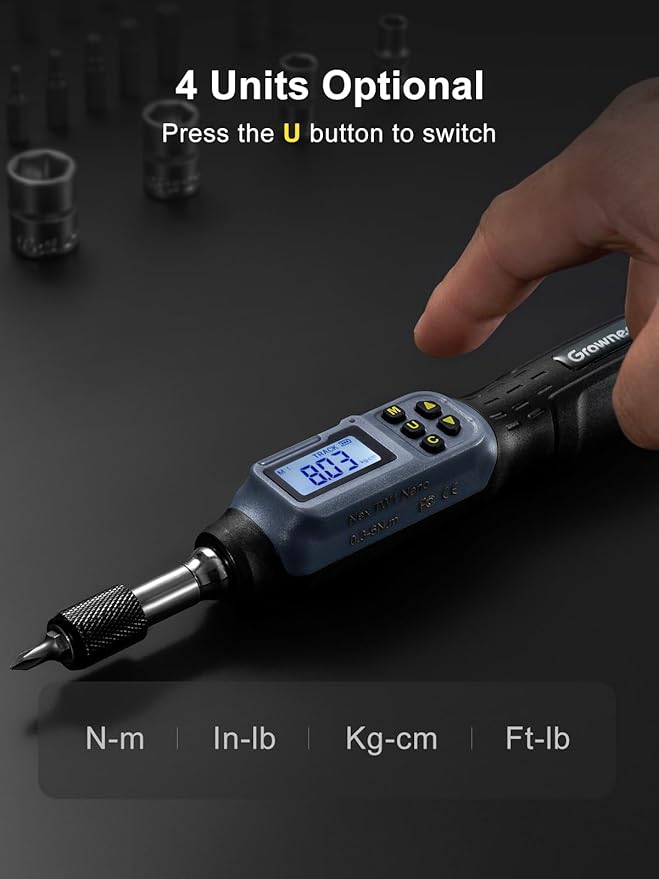 GROWNEER Digital Torque Screwdriver, 2.66-53.1 In-lbs/0.3-6 Nm, 1/4'' Drive Inch Pound Torque Screwdriver Electrician with Buzzer & LED Indicator, 27 In 1 Torque Wrench Screwdriver Set