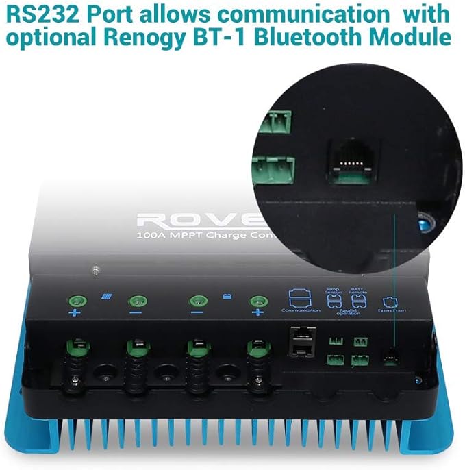 Rover 100A MPPT Solar Charge Controller - DC Input Solar Controller for RV/Marine, Auto-Detect 12V/24V/36V/48V, LCD Display Solar Regulator fit for Gel, Sealed, Flooded and Lithium Battery