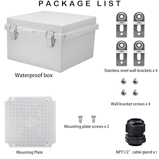 Waterproof Electrical Box, IP67 Junction Box Stainless Steel Latch Hinged Grey Cover Project Enclosure with Wall Bracket 8" x 8" x 5"