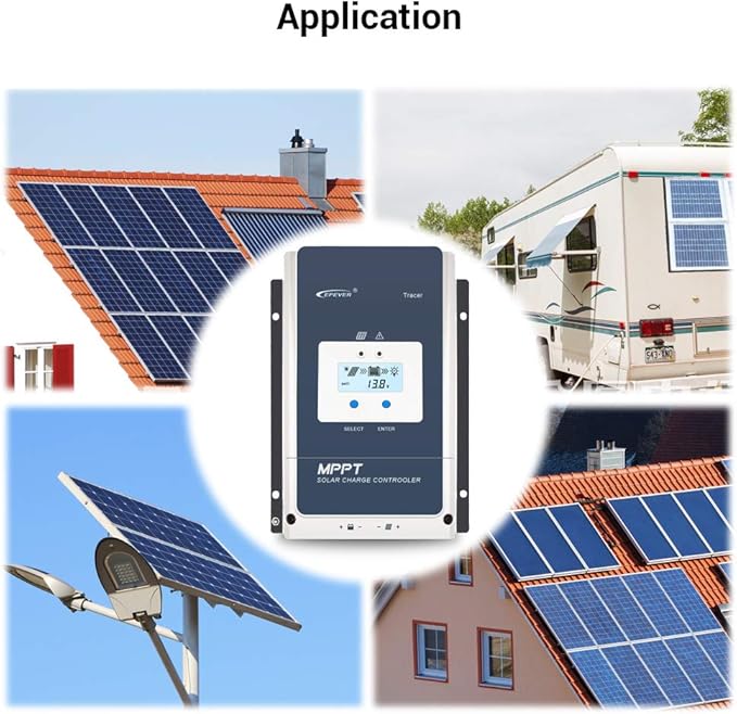 EPEVER 60A MPPT Solar Charge Controller 12V/24V/36V/48VDC Auto System Voltage Max.PV 150V Solar Panel Regulator with Backlight LCD Display(Tracer 6415 an)