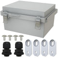 MAKERELE Small Electrical Junction Boxes Plastic Gray IP67 ABS with Electrical Waterproof Performance Including Mounting Plate,Stainless Steel Buckle and 1/2" NPT*2(8.7"×6.7"×4.3")